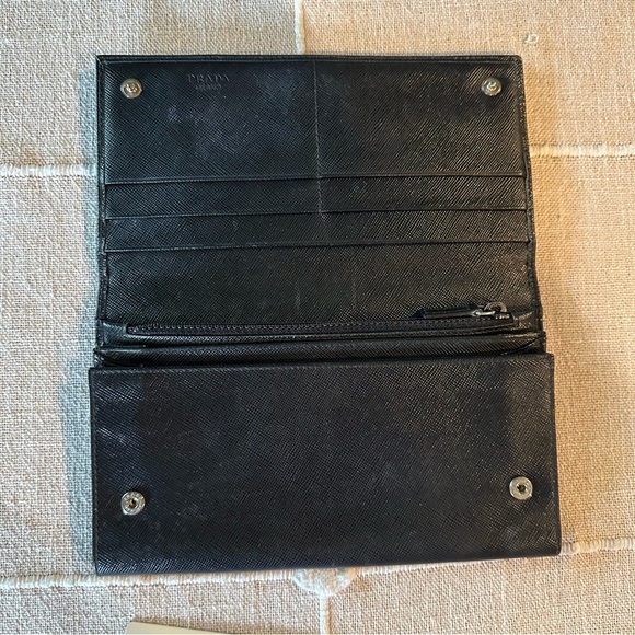 Prada | Portafoglio Portamon Saffiano Leather Nero Long Snap Button Wallet - Picture 7 of 16